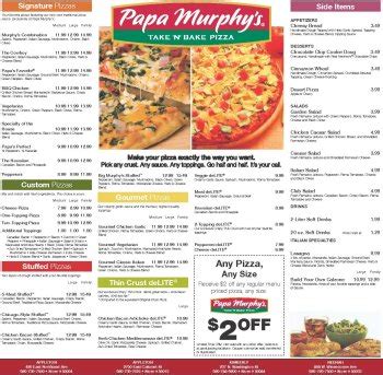 Opening and closing times for stores near by. papa murphy's pizza nutrition