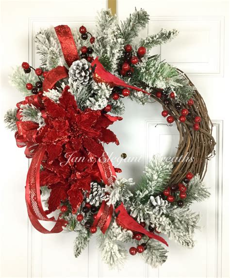 Christmas Wreath Cardinal Wreath Poinsettia Wreath Wreath With Birds