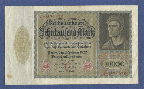 GERMANY 10000 MARK 1922 REICHSBANKNOTE J 0371979 