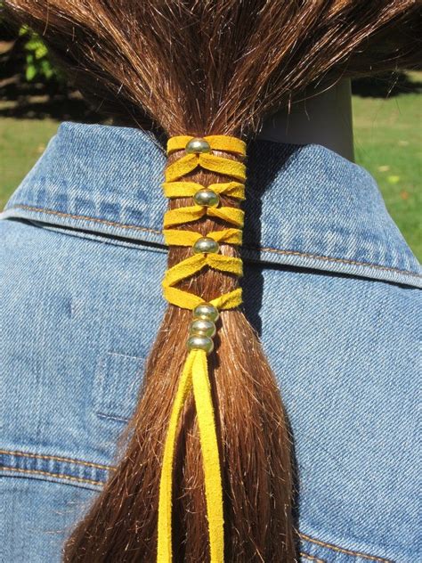 Leather Hair Ties Wraps Ponytail Holders Gold Beads Suede Etsy Nurse