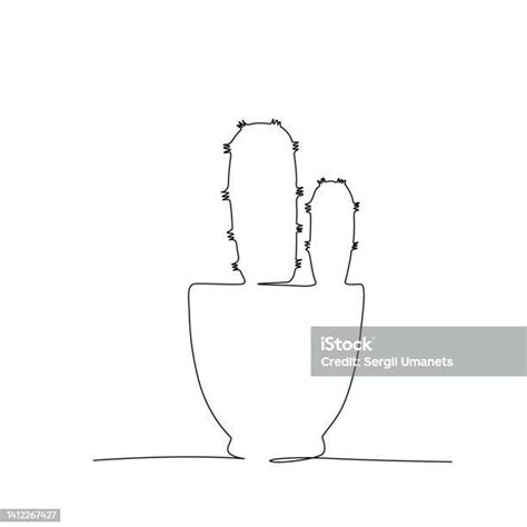 Continuous One Line Line Drawing House Cactus In Pot Vector