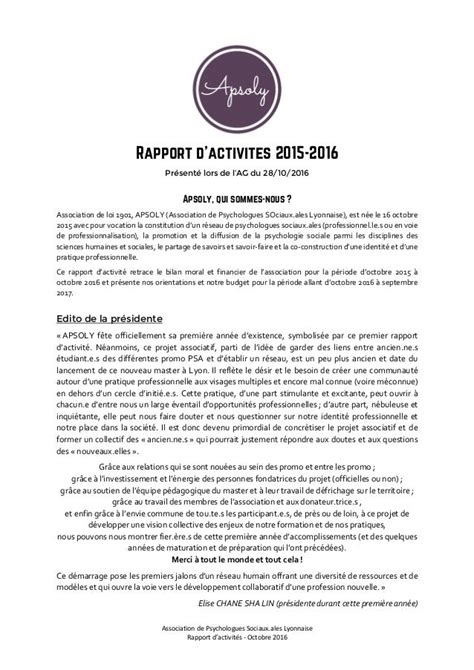 Apsoly Assemblé Générale 2 Rapport Dactivité 2015 2016