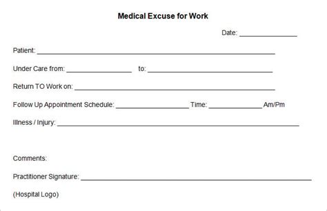 Excuse Free Printable Doctors Note For Work Pdf