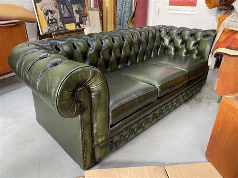 Thomas Lloyd Quality Green Leather Chesterfield Style 3 Seater Sofa