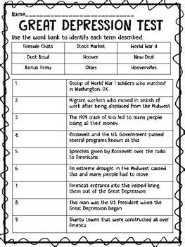 • factors involved in developing depression • key points to remember • where to get more information. Great Depression Test- identify, multiple choice, DBQ, Essay | TpT