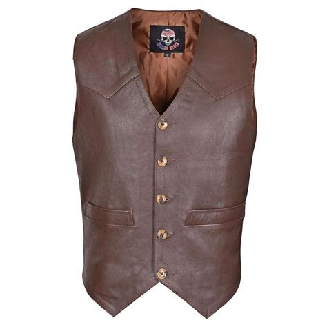 Brown Men S Premium Leather Vest Western Style