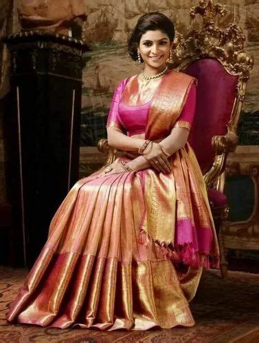Indian Ethnic Designer Pink Kancheepuram Silk Bridal Saree Length 6 M