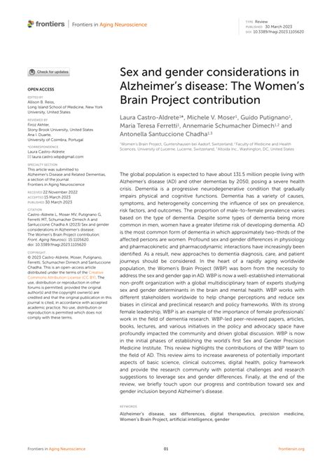 Pdf Sex And Gender Considerations In Alzheimers Disease The Womens Brain Project Contribution