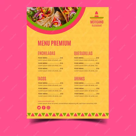 plantilla de menú de restaurante mexicano vector premium