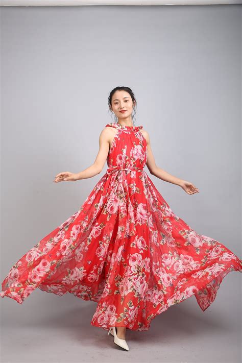 110 Colors Chiffon Red Flower Long Dress Maxi Dress Summer Etsy