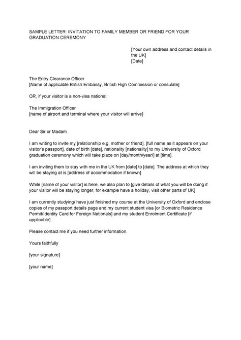 Sample letter for graduation visitor - SAMPLE LETTER: INVITATION TO