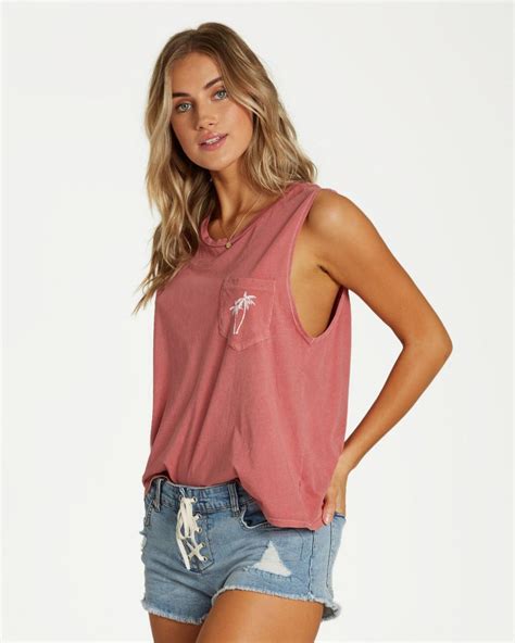 Graphic Tees And Tanks Billabong Womens Peaceful Palms Tank Stone Rose