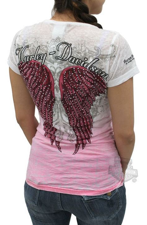 Harley Davidson Women S Studded Wings Dip Dyed Burnout Pink Short