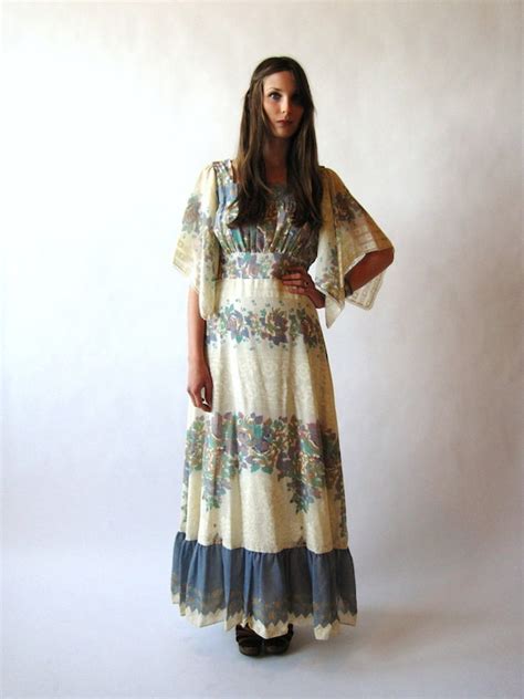 vintage 70s 1970s maxi dress bell sleeve hippie by detroitdolly