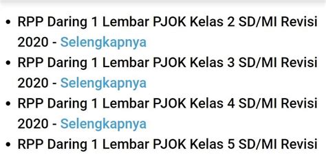 Seperti kita ketahui bersama bahwa rencana pelaksaan pembelajaran atau rpp merupakan acuan mengajar. Download Lengkap RPP Daring 1 Lembar PJOK SD/MI Terbaru