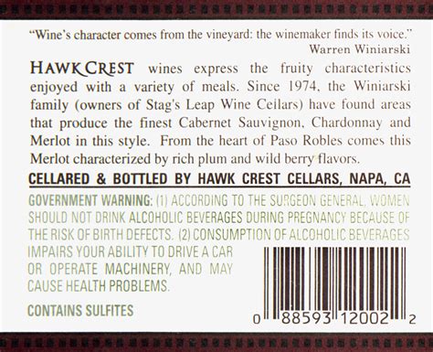 2005 Hawk Crest Merlot Wine Library