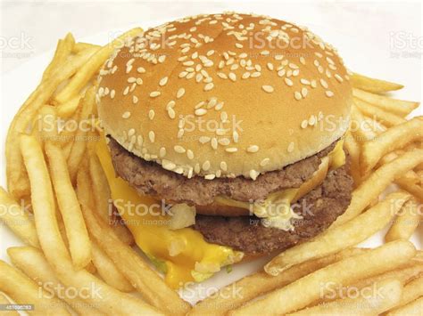 Double Cheeseburger And Fries Stock Photo Download Image Now Beef