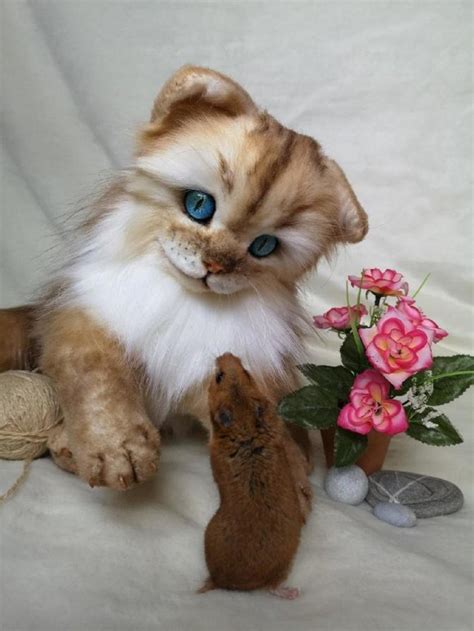 British Longhair Cat Realistic Animal Handmade Plush Toy T By