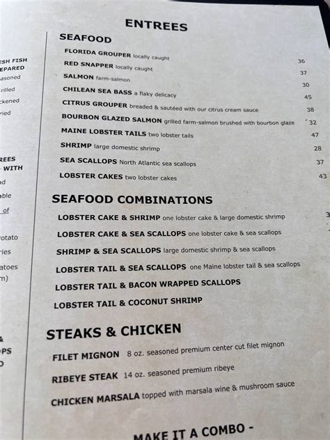 Menu at Dry Dock Waterfront Grill restaurant, Longboat Key