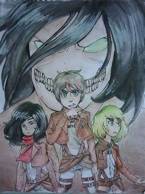 The Reluctant Heroes Watercolor Aot Painting Attack On Titan Amino