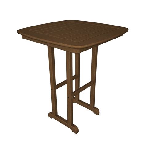 Polywood 31 In Teak Recycled Plastic Square Patio Bar Height Table At
