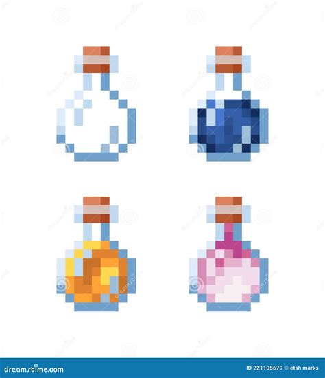 Pixel Art Set Of A Bottles Of Water And Honey Cartoon Vector