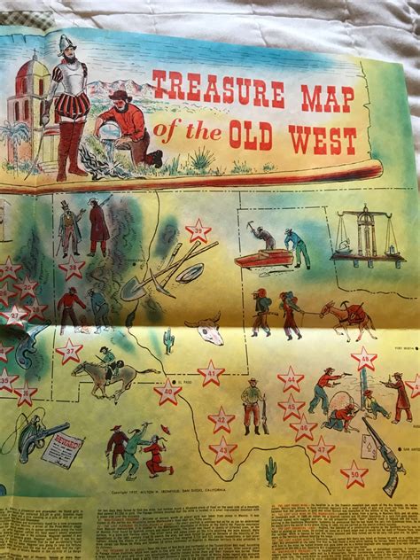 Value Treasure Map Of The Old West With Envelope 1957 17” X 22 Lithograph
