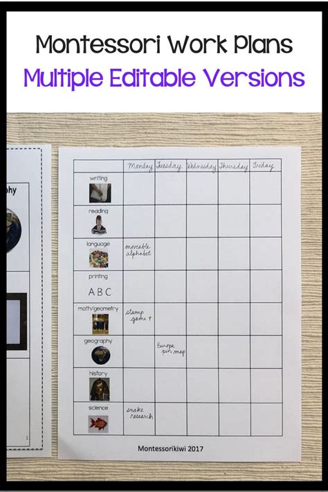A Printable Worksheet For Montessor Work Plans With Pictures On It