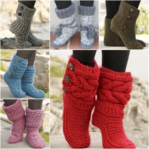 Stylish Knitted And Crochet Slipper Boots Free Patterns