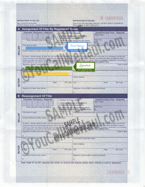 Registered owner's name and address. How to Transfer Utah Title and instructions for filling ...