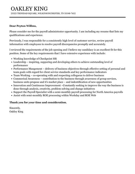 Payroll Administrator Cover Letter Velvet Jobs