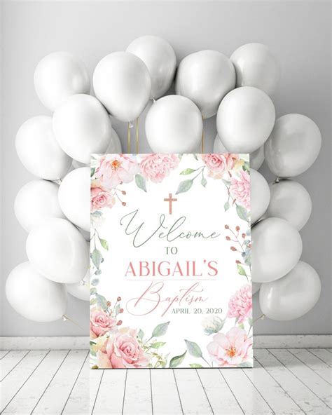 Blush Pink Baptism Welcome Sign Template Rose Gold Greenery Etsy