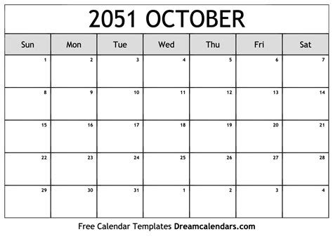 October 2051 Calendar Free Blank Printable With Holidays
