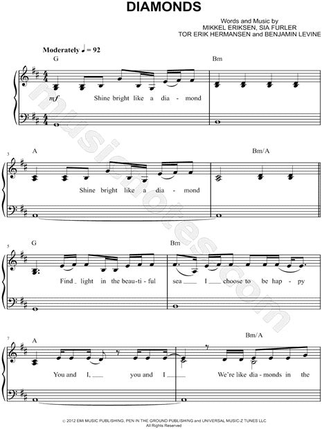 Rihanna Diamonds Sheet Music Easy Piano In B Minor Download