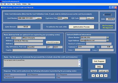 Discard verifies and generates credit card numbers, provides fake credit card info about valid credit card numbers. AnyCard Screen Displays (Touch Tone): Free Software for Processing Credit Cards