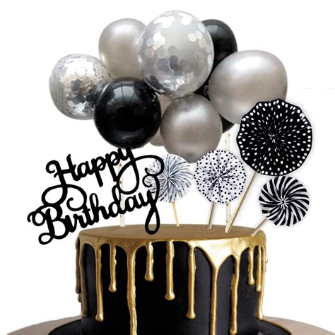Buy N C Black Cake Topper Happy Birthday Cake Toppers And Confetti Balloon Paper Fans For Black