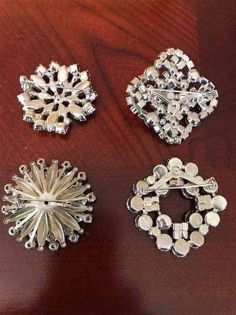 Vintage Rhinestone Pins Brooches Set Of 4 Bridal Bouq Gem