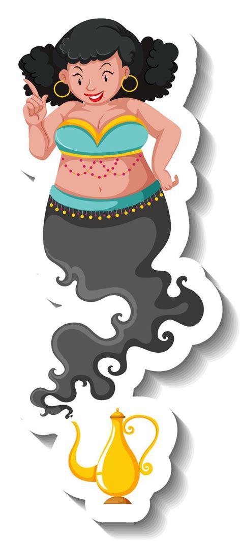 Genie Lady Coming Out Of Magic Lamp Cartoon Character Sticker 5441619