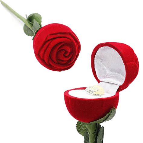 Elegant Red Rose Flower Ring Box Case Wedding Look Jewellery Boxes