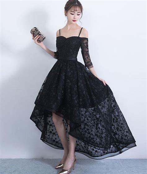 Black Sweetheart Lace High Low Prom Dresses Lace Evening Dressespd15