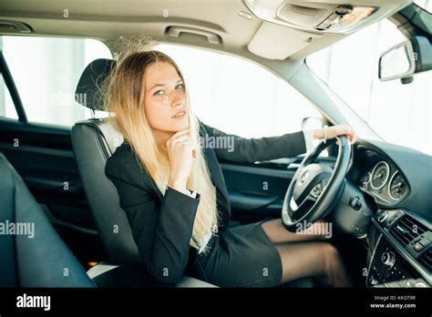Beautiful Happy Business Woman Driving Her Car Stock Photo Alamy