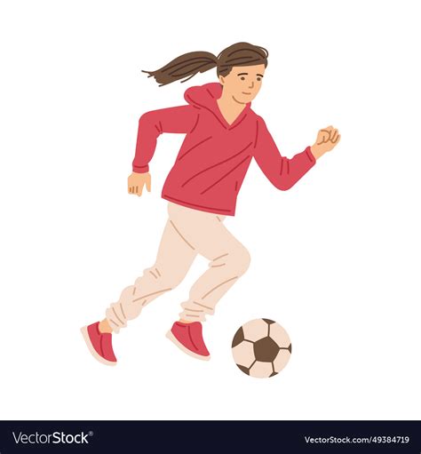 Girl Playing Soccer Kicking The Ball Royalty Free Vector