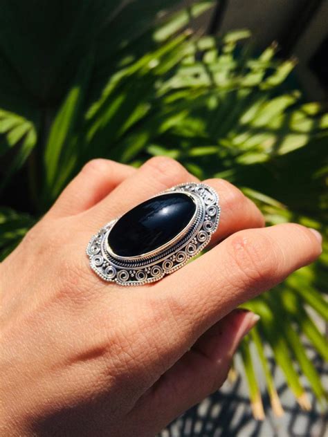 Black Onyx Gemstone 925 Sterling Silver Statement Ring Cabr32