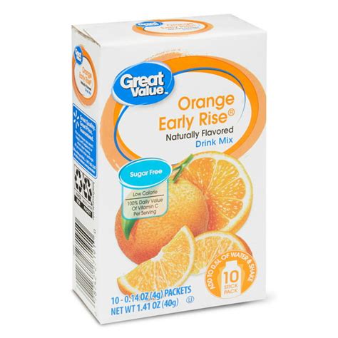 Great Value Sugar Free Orange Early Rise Drink Mix 014 Oz 10 Ct