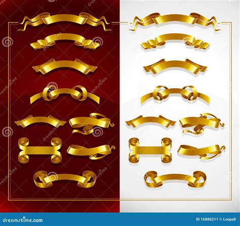 Set Of Decorative Gold Banners On Red And White Stock Vector