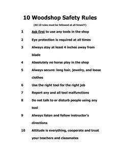 Always seek instructions before using unfamiliar pieces of equipment. Wood Shop Safety - Technology Education | For the Love of ...