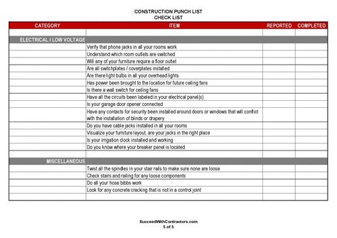 Commercial Construction Punch List Template