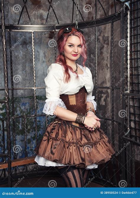 Beautiful Steampunk Woman In The Cage Stock Photo Image Of Blouse