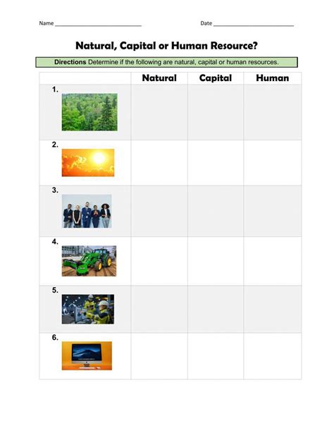 Natural Capital Or Human Resource Worksheet Live Worksheets