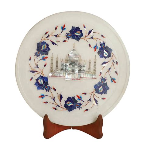 Marble Plates with Taj inlay embossed work (HSN Code 6802) - VandituHub